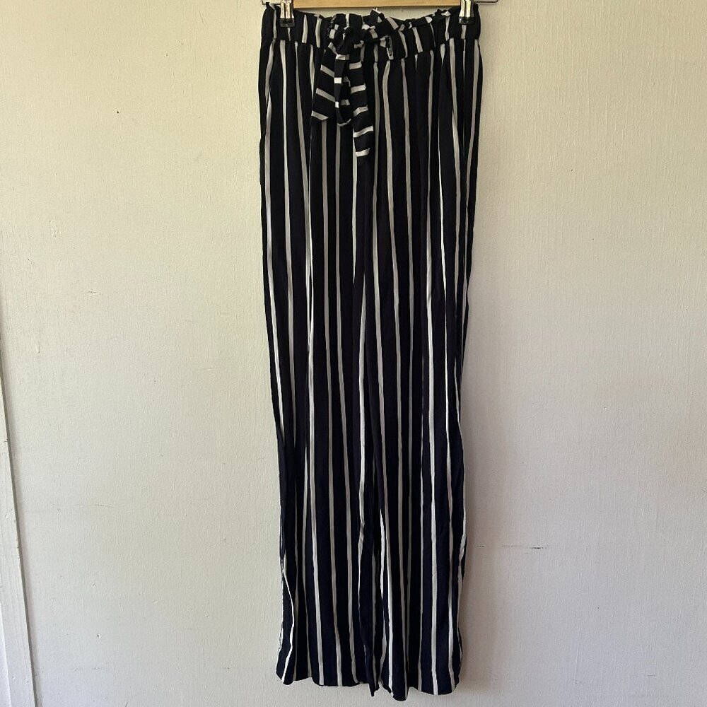 H&M Pull On‎ Pants Womens 4 Blue Striped Tie Waist Pockets Coastal Old Money